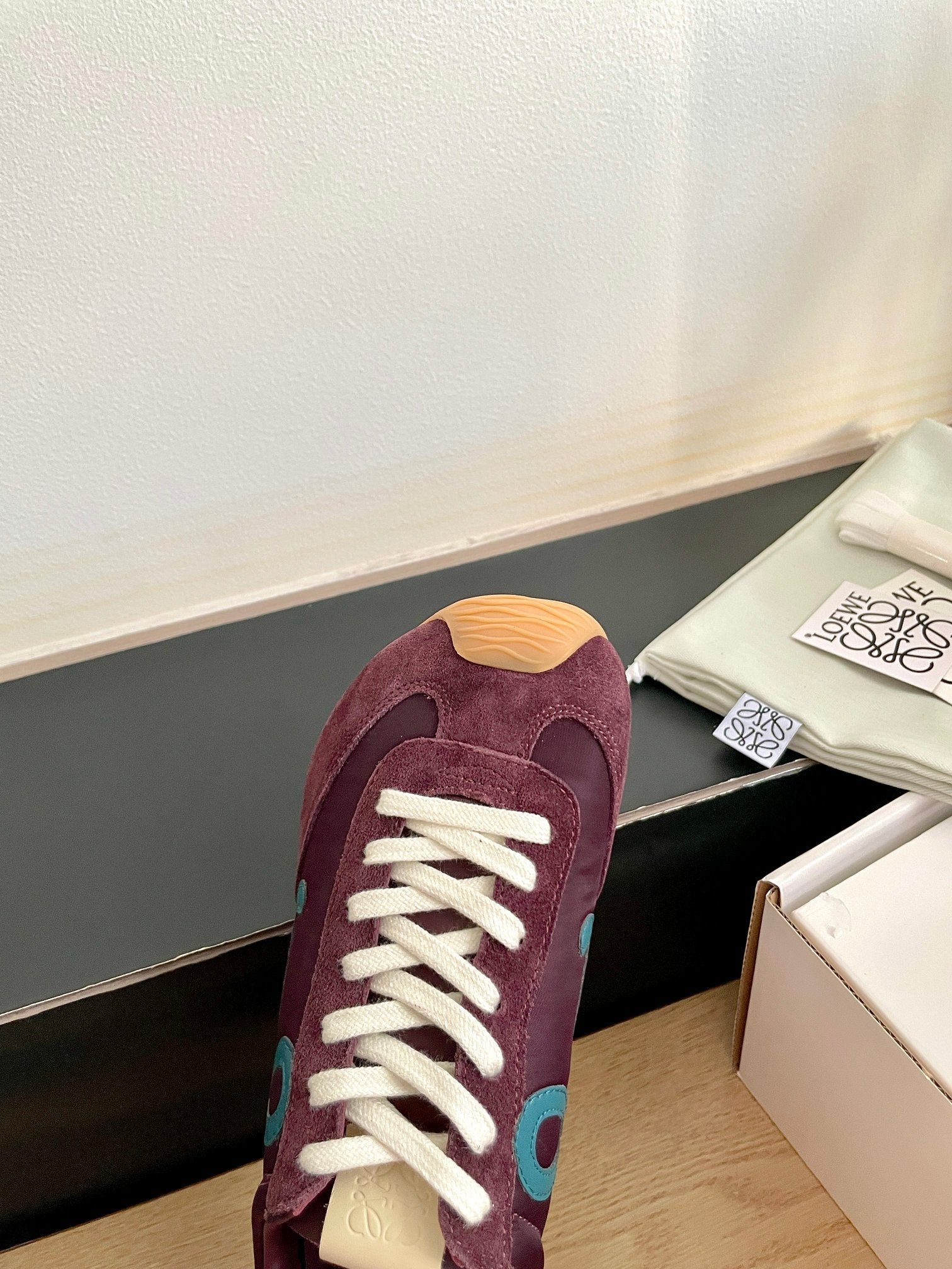 LOEWE 26S BALLET RUNNER 2.0 IN WINE RED SUEDE AND NYLON