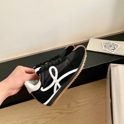 LOEWE 26S FLOW RUNNER SNEAKER IN BLACK SUEDE AND WHITE SHEEPSKIN