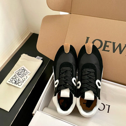 LOEWE 26S FLOW RUNNER SNEAKER IN BLACK SUEDE AND WHITE SHEEPSKIN