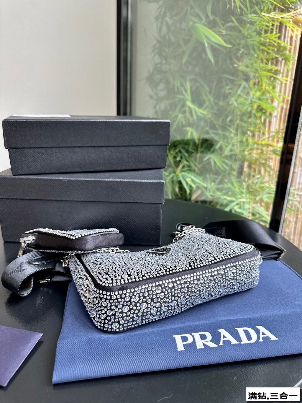 PRA 22 SATIN MINI-BAG WITH FULLY RHINSTONES