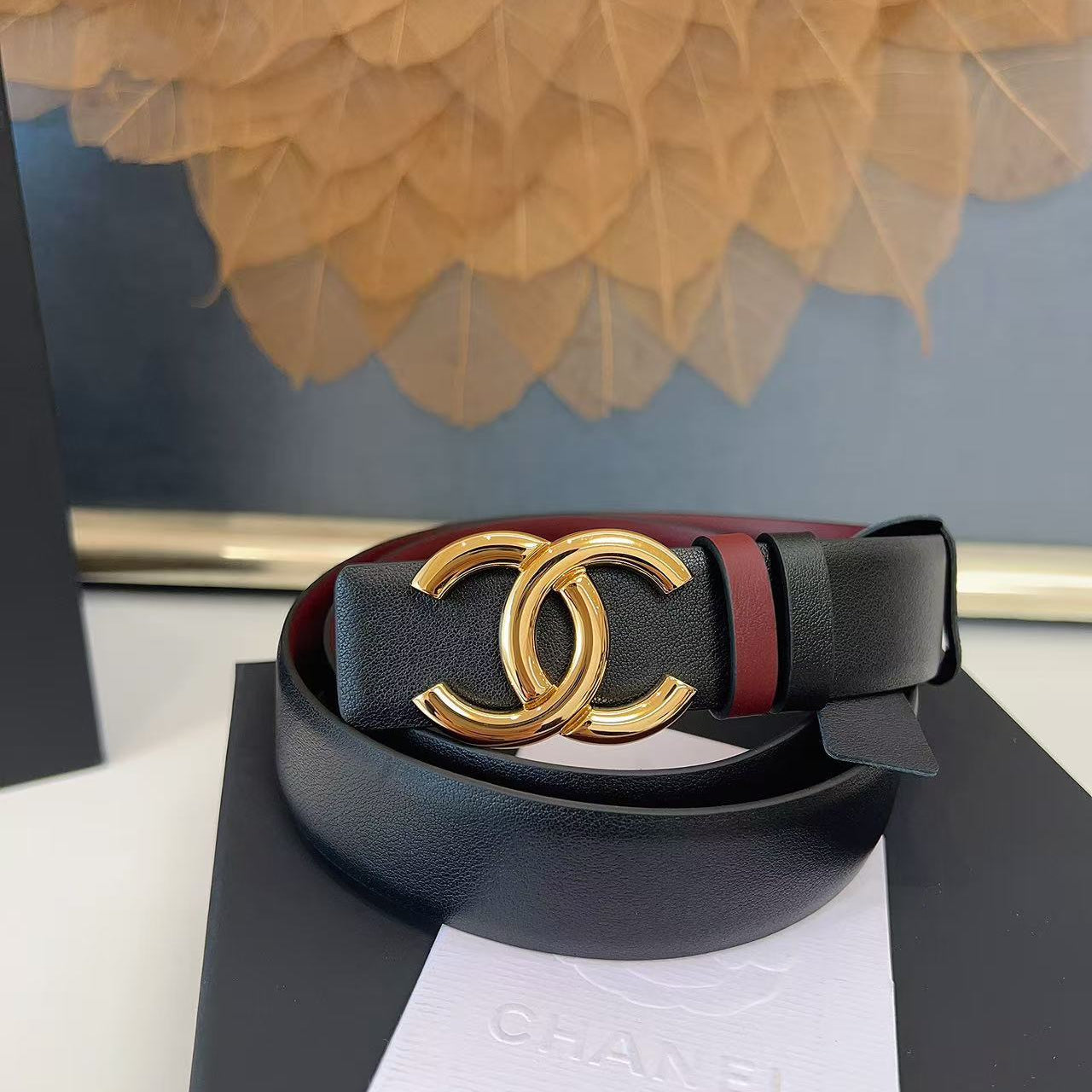CC 26S BELT 30 MM IN BLACK CALFSKIN GOLD TONE METAL 658697