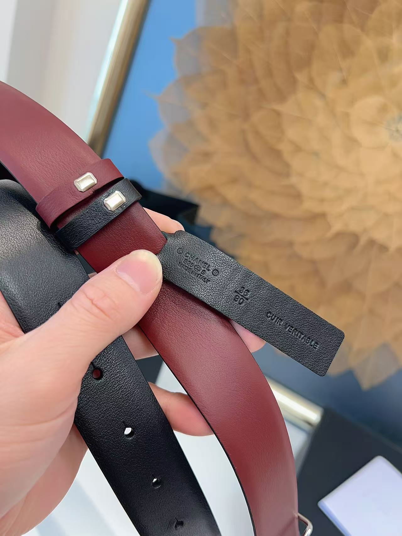 CC 26S BELT 30 MM IN BLACK CALFSKIN RUTHENIUM-TONE METAL 658698