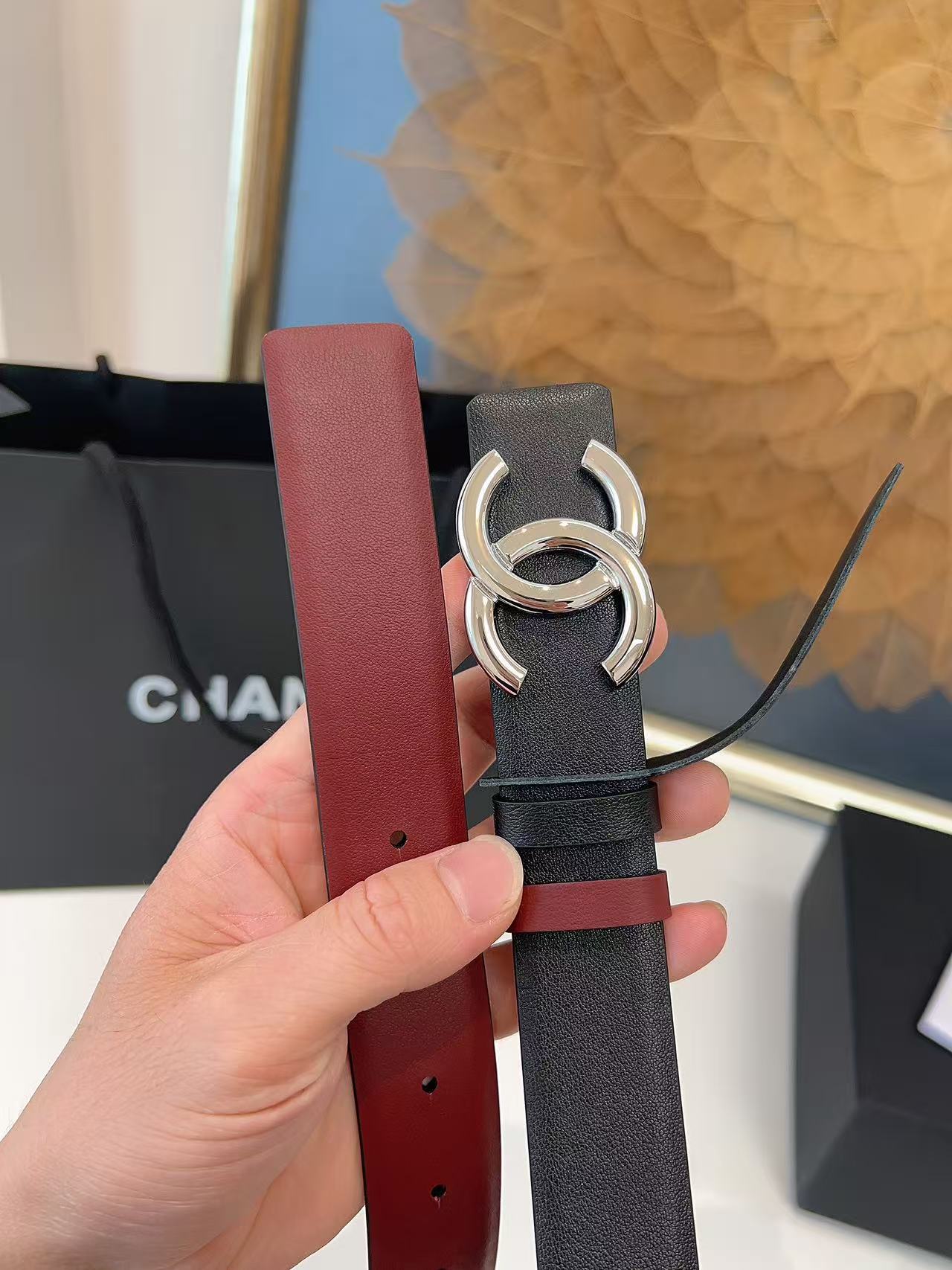 CC 26S BELT 30 MM IN BLACK CALFSKIN RUTHENIUM-TONE METAL 658698