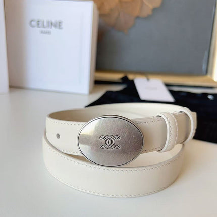 CELINE 26S BELT 25 MM IN WHITE CALFSKIN 672302
