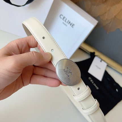 CELINE 26S BELT 25 MM IN WHITE CALFSKIN 672302