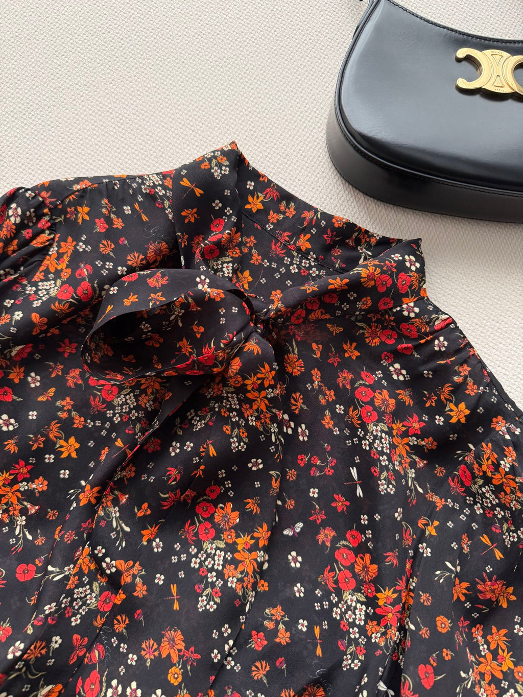 GUCCI 26S LONG-SLEEVE FLORAL BOW-TIE BLOUSE 485