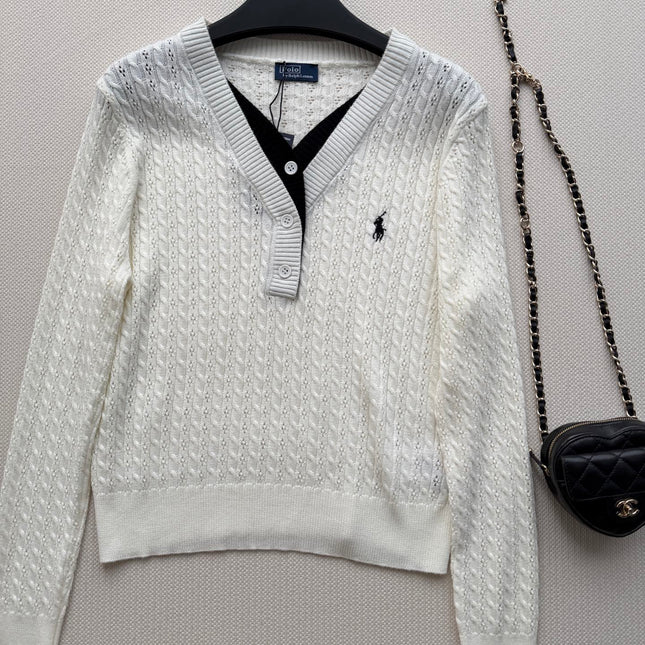 RALPH LAUREN 26S LAYERED V-NECK CABLE-KNIT SWEATER 707