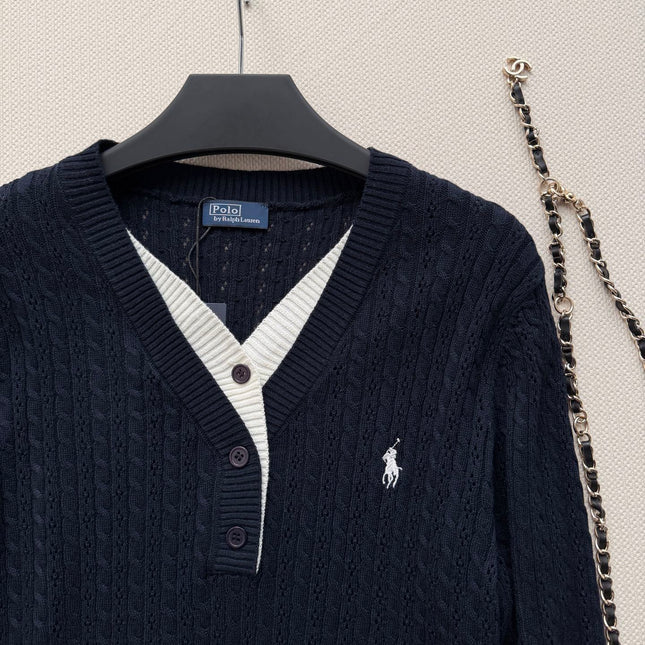 RALPH LAUREN 26S LAYERED V-NECK CABLE-KNIT SWEATER 706