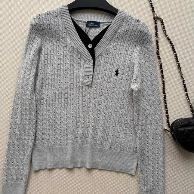 RALPH LAUREN 26S LAYERED V-NECK CABLE-KNIT SWEATER 705