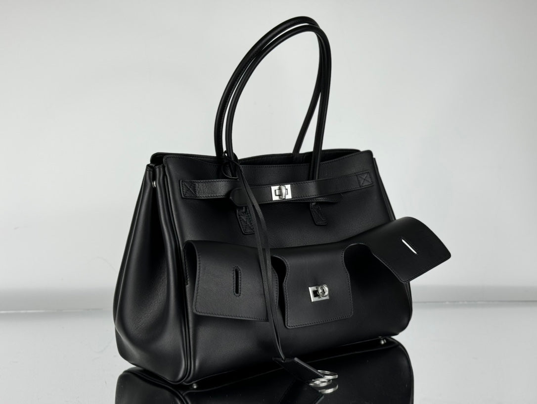 BEL AIR CARRY ALL BAG 37 IN BLACK NAPPA LAMBSKIN SILVER HARDWARE
