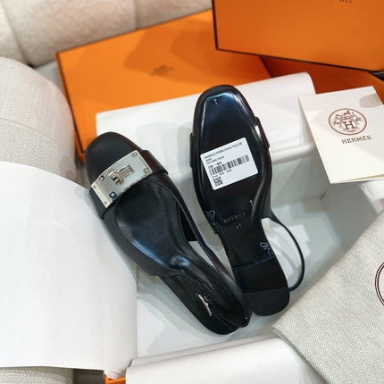 HM 26S INNOCENTE SLINGBACK IN BLACK CALFSKIN SILVER HARDWARE
