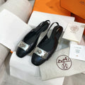 HM 26S INNOCENTE SLINGBACK IN BLACK CALFSKIN SILVER HARDWARE