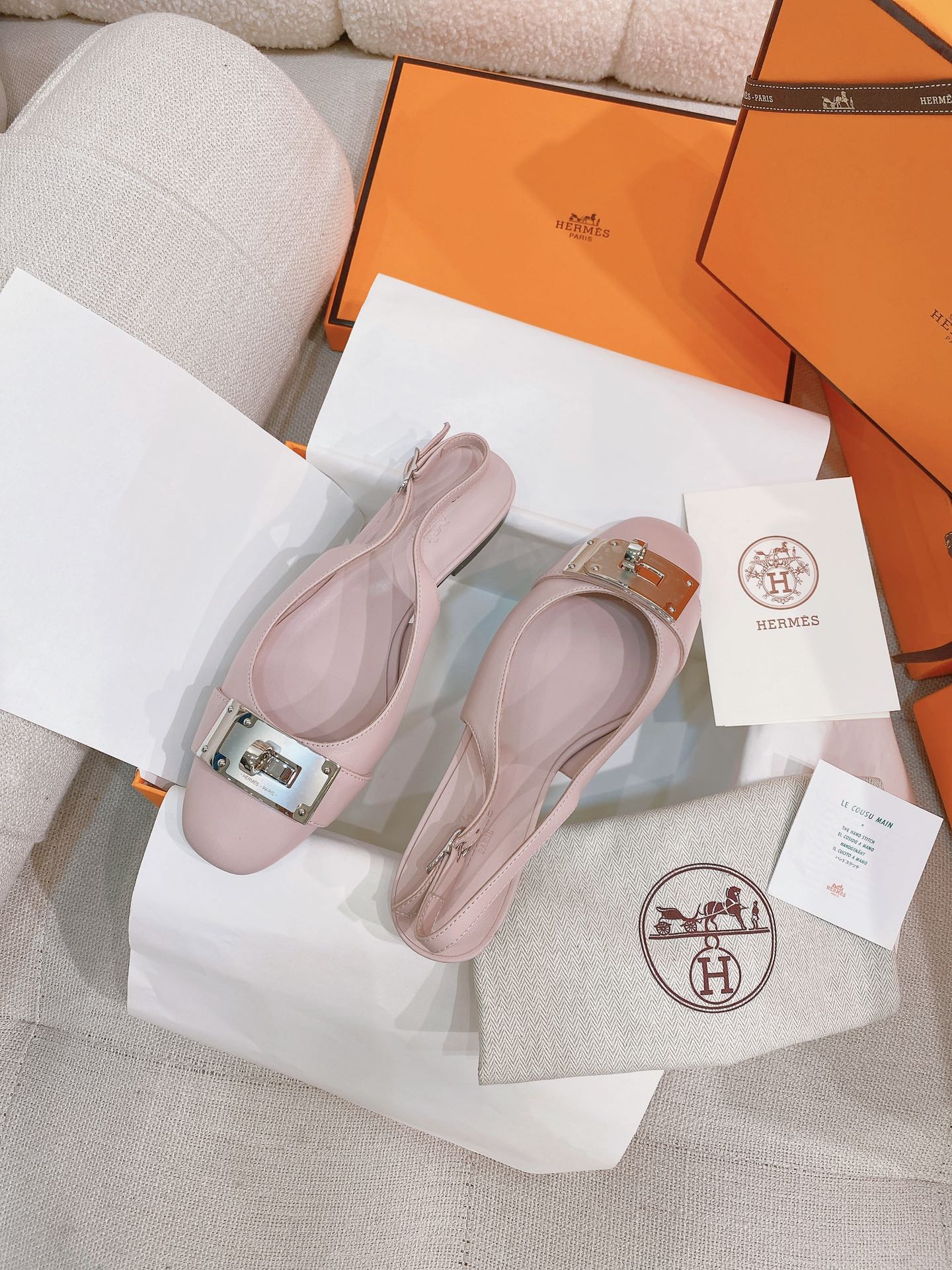 HM 26S INNOCENTE SLINGBACK IN LIGHT PINK CALFSKIN SILVER HARDWARE