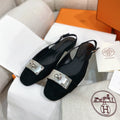 HM 26S INNOCENTE SLINGBACK IN BLACK SUEDE SILVER HARDWARE