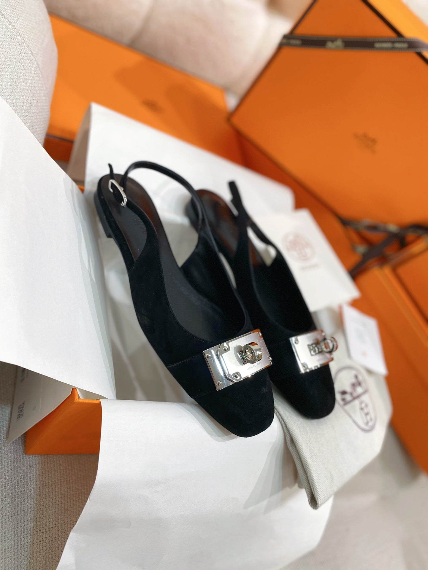 HM 26S INNOCENTE SLINGBACK IN BLACK SUEDE SILVER HARDWARE