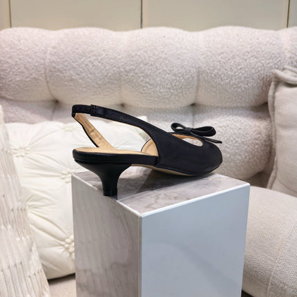DIOR 26S BOW HEELED SLINGBACK SANDAL 45MM IN BLACK CALFSKIN