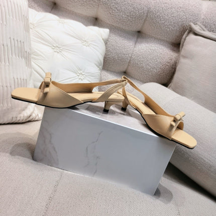 DIOR 26S BOW HEELED SLINGBACK SANDAL 45MM IN DARK BEIGE CALFSKIN
