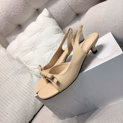 DIOR 26S BOW HEELED SLINGBACK SANDAL 45MM IN DARK BEIGE CALFSKIN
