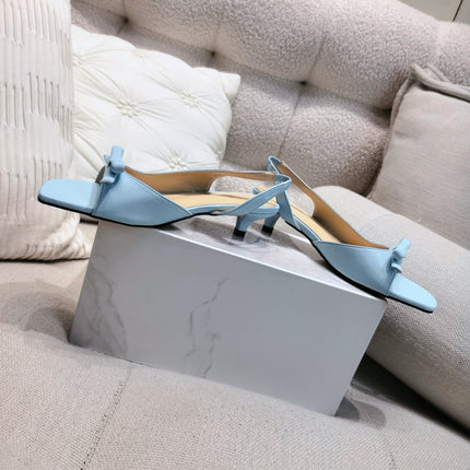 DIOR 26S BOW HEELED SLINGBACK SANDAL 45MM IN SKY BLUE CALFSKIN
