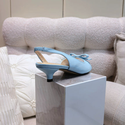 DIOR 26S BOW HEELED SLINGBACK SANDAL 45MM IN SKY BLUE CALFSKIN
