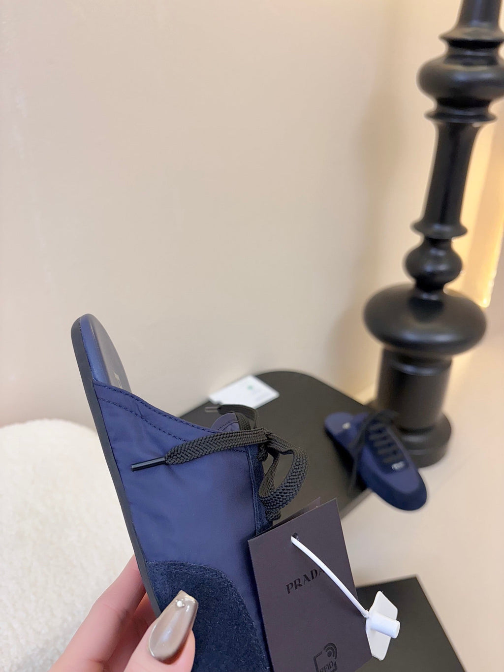SNEAKER MULES IN NAVY BLUE NYLON AND SUEDE