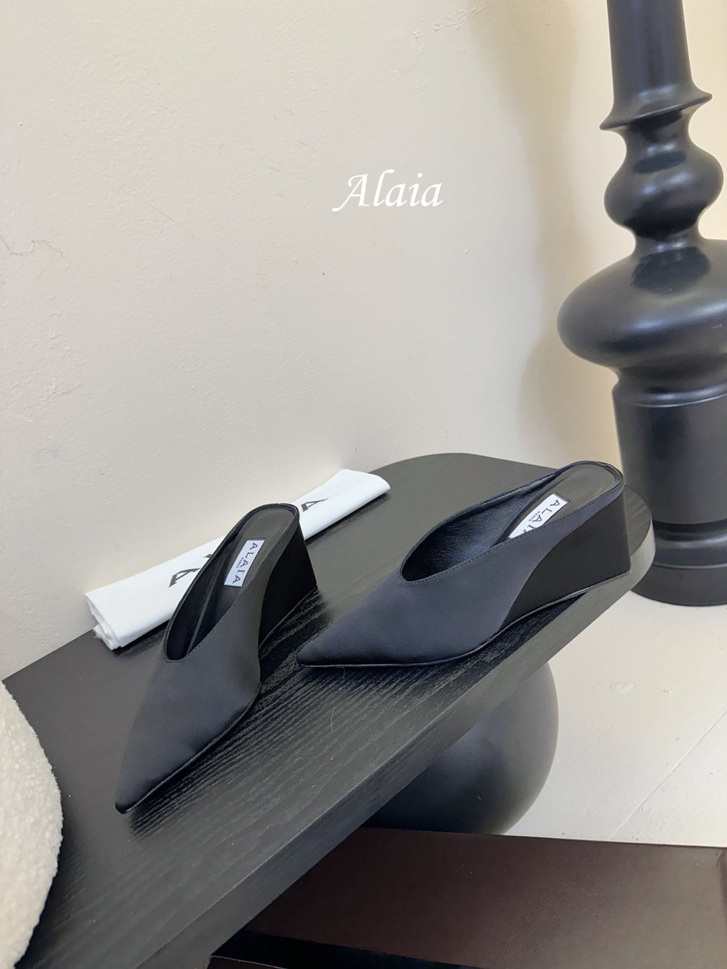 ALAIA HIGH MULES 25S IN BLACK SATIN