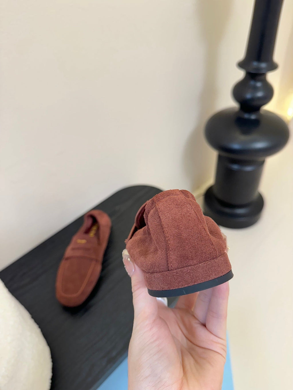 PRADA 25S SHUFFLE LOAFERS IN DARK BROWN SUEDE