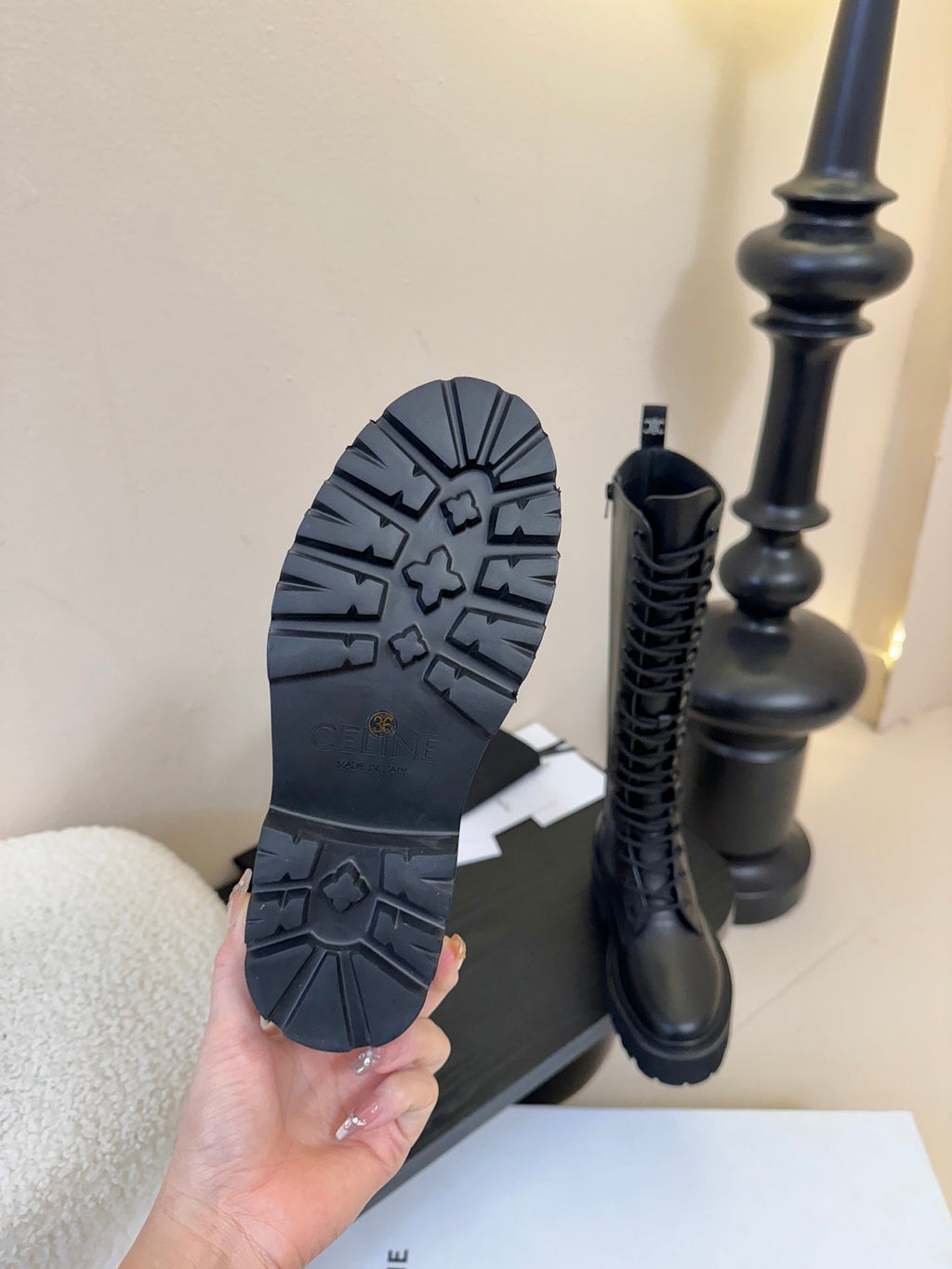 CELINE 26S LACE-UP HIGH-TOP BOOTS 45 MM IN BLACK CALFSKIN