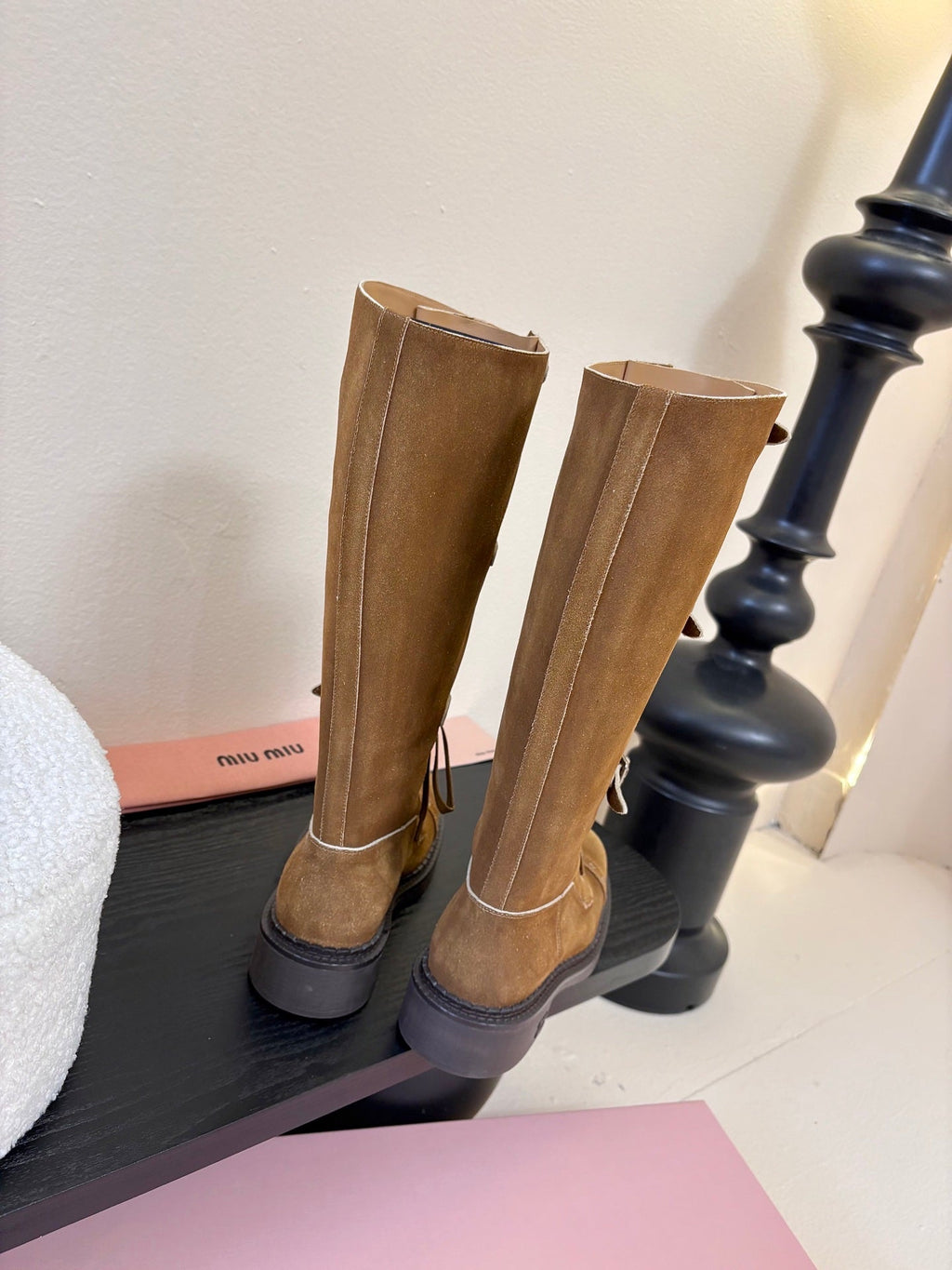 MIUMIU 25S ARMY BOOTS IN BROWN SUEDE