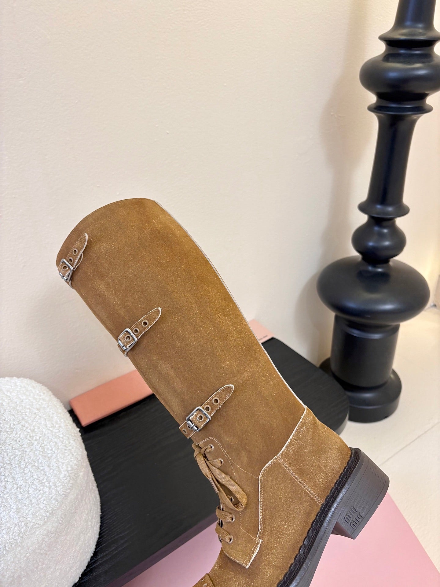 MIUMIU 25S ARMY BOOTS IN BROWN SUEDE
