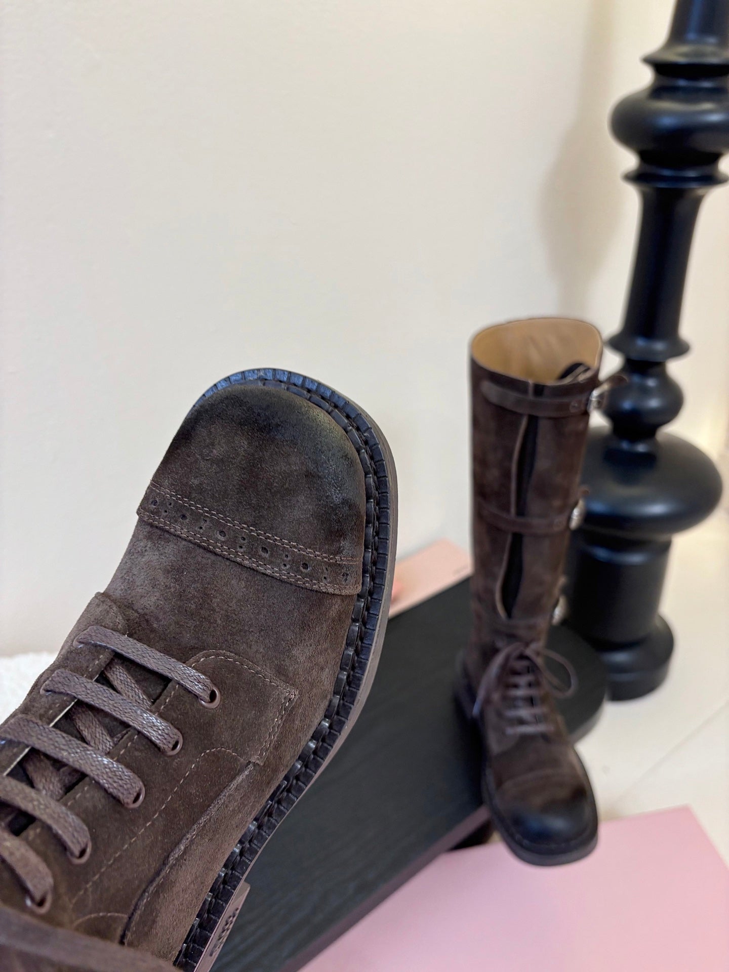 MIUMIU 25S ARMY BOOTS IN DARK BROWN SUEDE