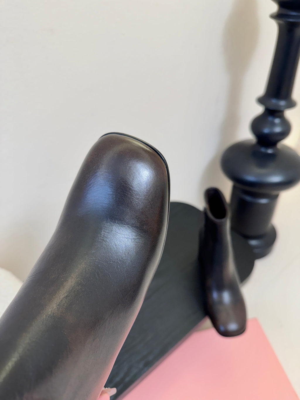 MIUMIU 25S ANKLE BOOTS 65MM IN BLACK BROWN CALFSKIN