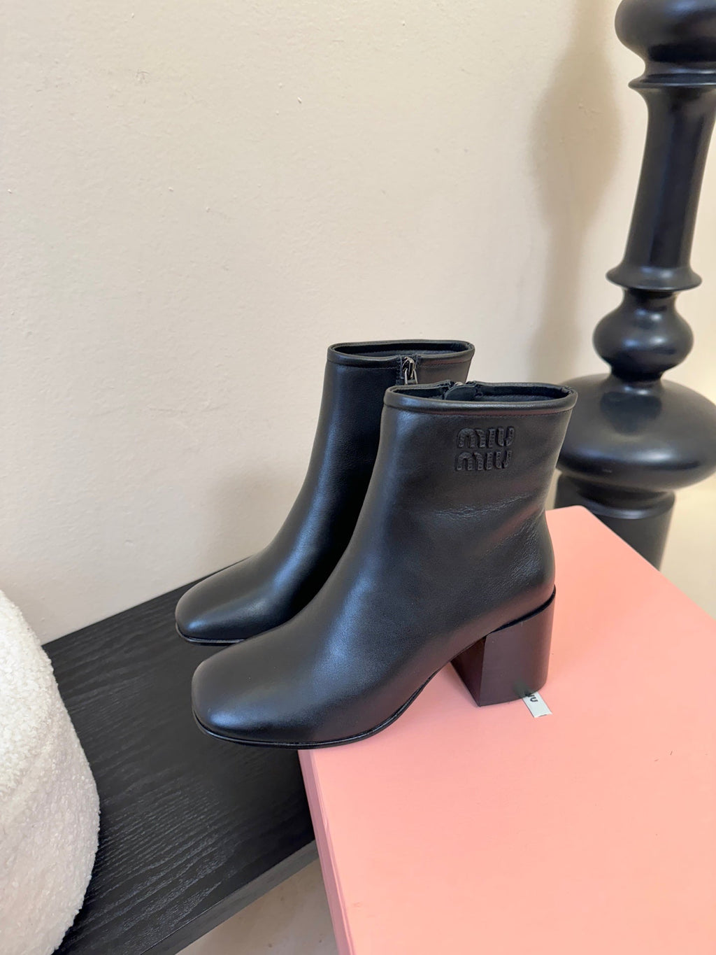MIUMIU 25S ANKLE BOOTS 65MM IN BLACK CALFSKIN