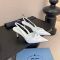 PRADA 26S POINTED TOE SLINGBACK HEELS 60MM IN WHITE CALFSKIN WITH LOGO