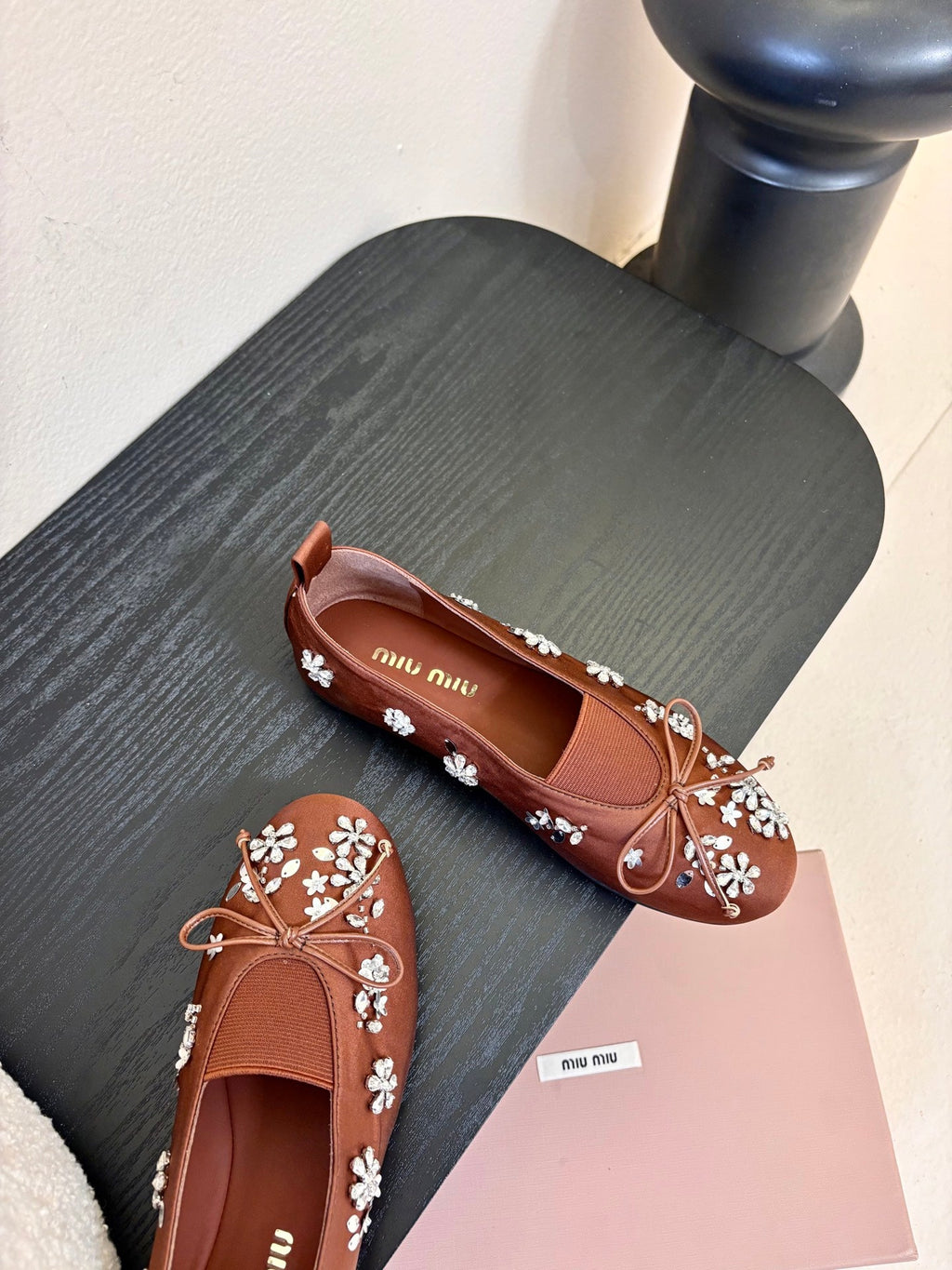 MIUMIU 25S MARY JANE SHOES IN DARK BROWN SATIN