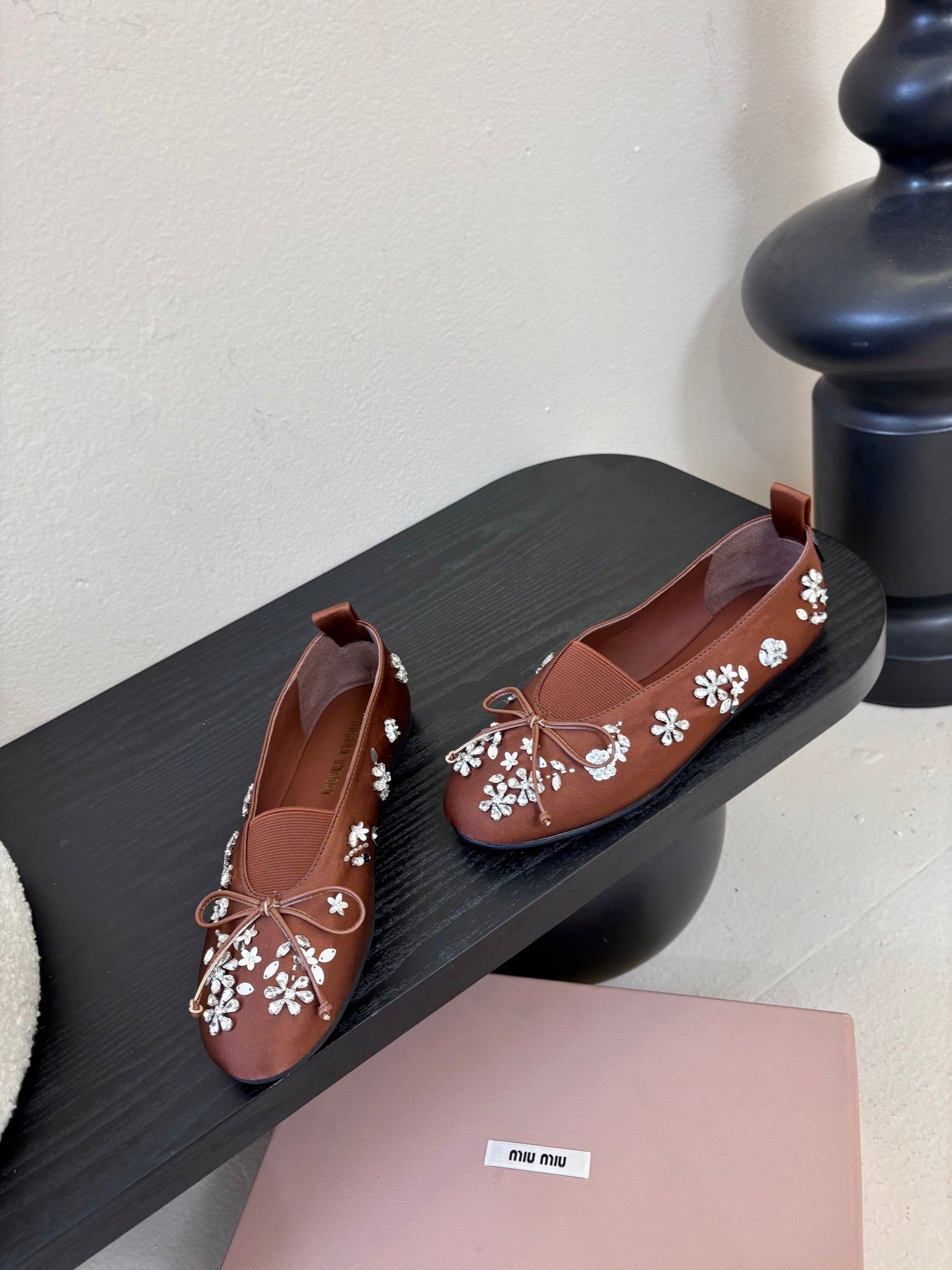 MIUMIU 25S MARY JANE SHOES IN DARK BROWN SATIN