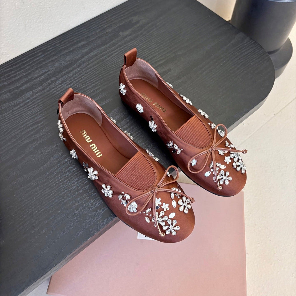 MIUMIU 25S MARY JANE SHOES IN DARK BROWN SATIN