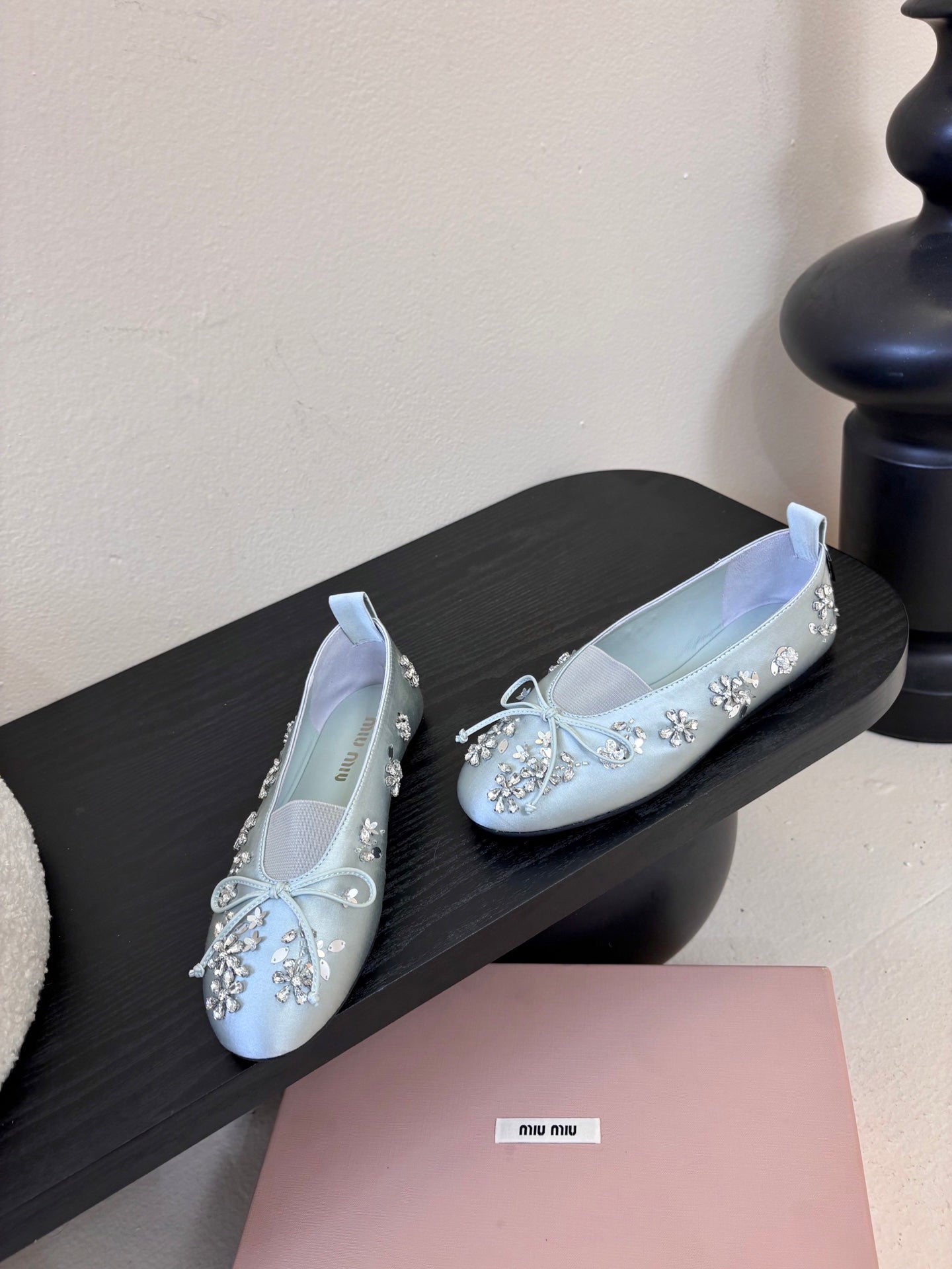 MIUMIU 25S MARY JANE SHOES IN LIGHT BLUE SATIN