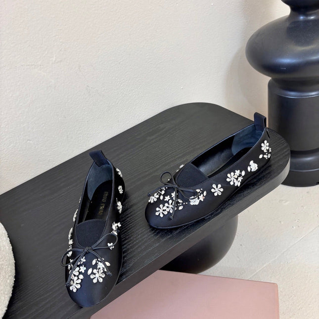 MIUMIU 25S MARY JANE SHOES IN NAVY BLUE SATIN