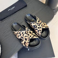 YSL 26S CROSS-STRAP SANDALS IN LEOPARD PRINT CALFSKIN HAIR