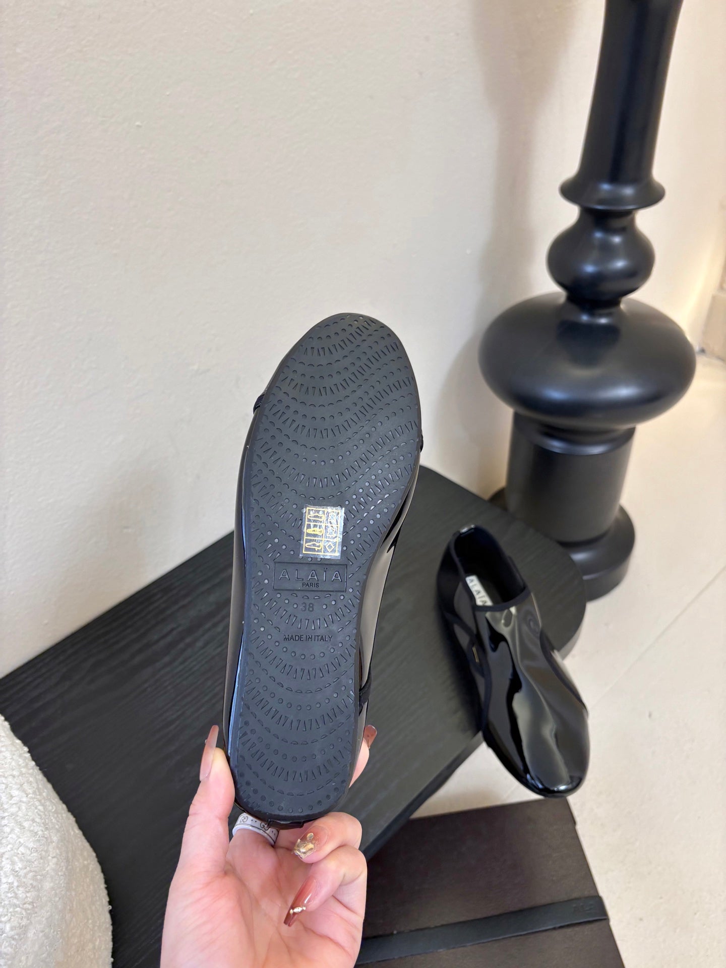 ALAIA 26S FLAT LOAFERS IN BLACK GLOSSY LAMBSKIN
