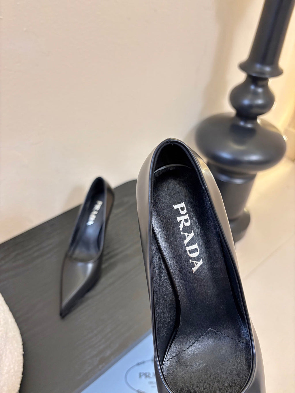 PRADA 26S POINTED-TOE HIGH HEELS IN BLACK LAMBSKIN