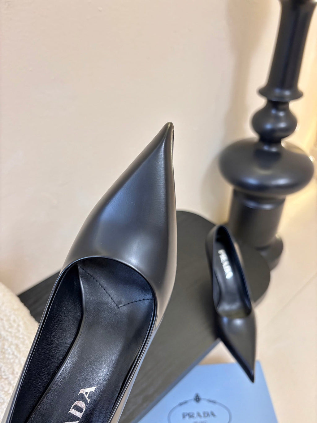 PRADA 26S POINTED-TOE HIGH HEELS IN BLACK LAMBSKIN
