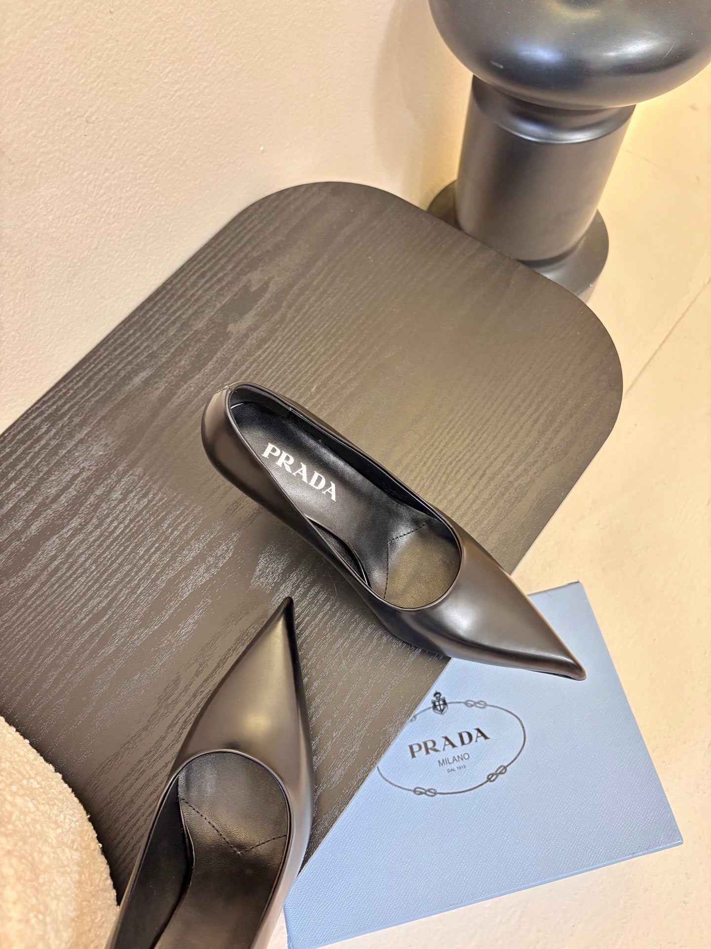 PRADA 26S POINTED-TOE HIGH HEELS IN BLACK LAMBSKIN