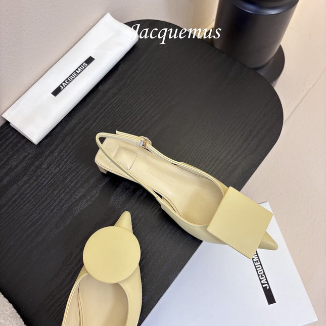 JACQUEMUS 26S SLINGBACK HEELS 45 MM IN PASTEL YELLOW CALFSKIN
