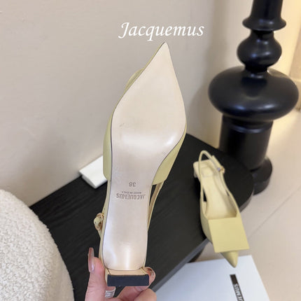 JACQUEMUS 26S SLINGBACK HEELS 45 MM IN PASTEL YELLOW CALFSKIN