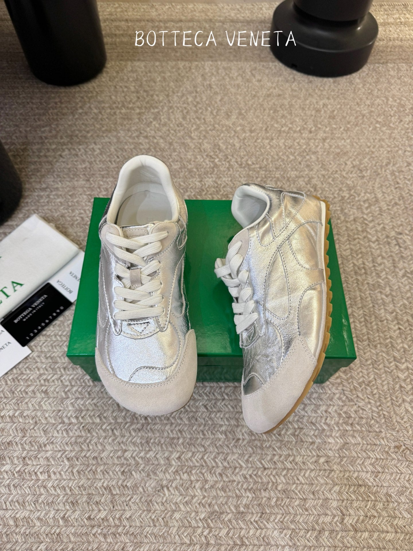 BOTTEGA VENETA 26S SNEAKERS IN SILVER CALFSKIN