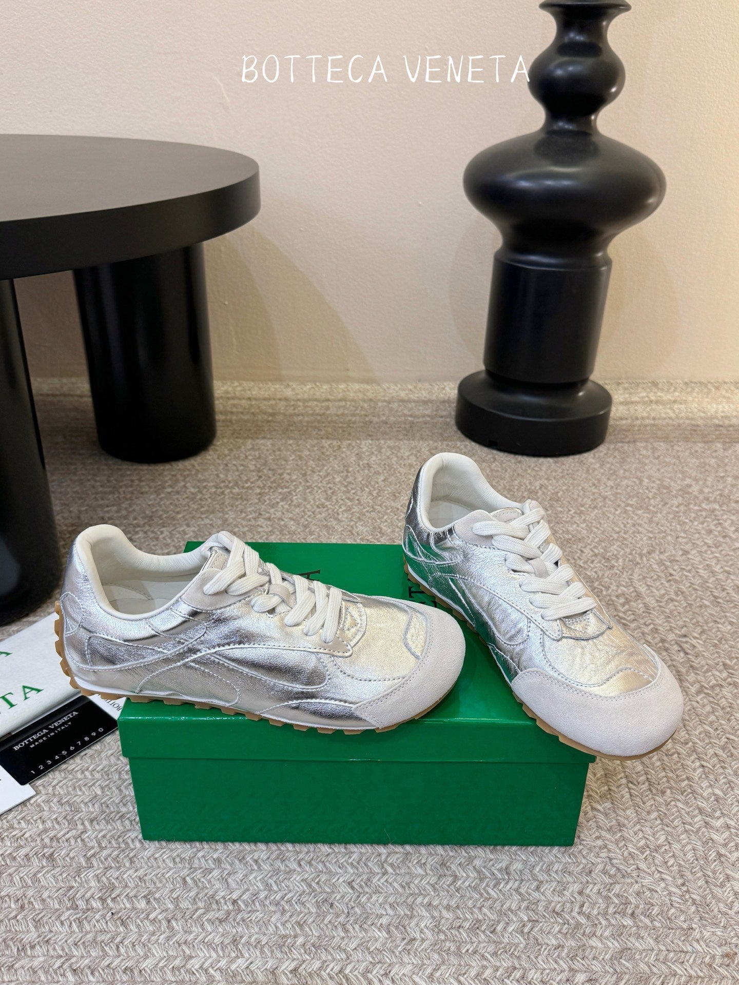 BOTTEGA VENETA 26S SNEAKERS IN SILVER CALFSKIN