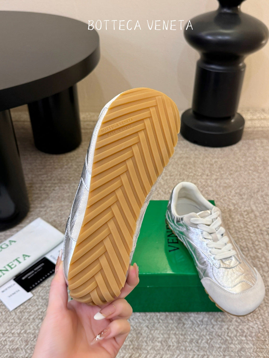 BOTTEGA VENETA 26S SNEAKERS IN SILVER CALFSKIN
