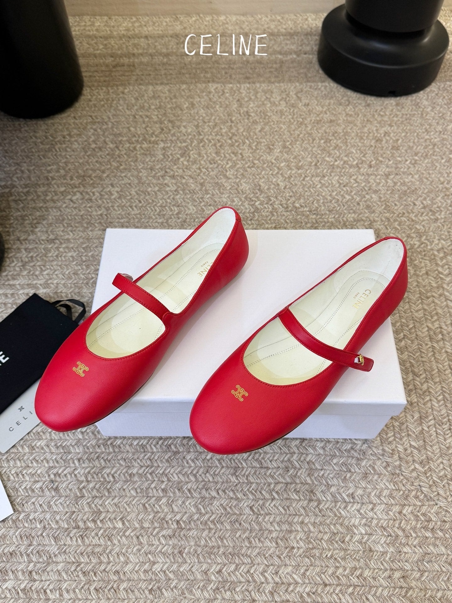 CELINE 26S BALLERINA FLATS IN RED LAMBSKIN